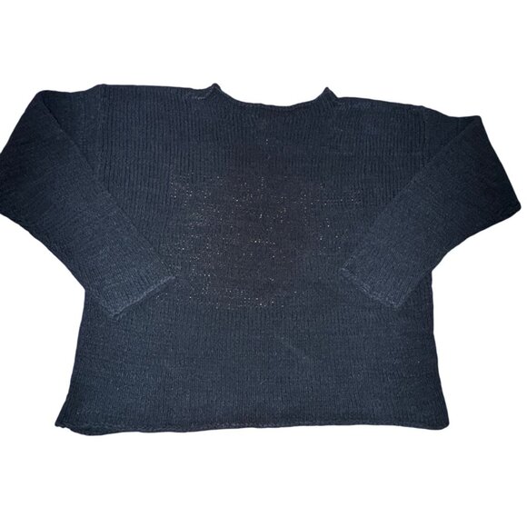 Vintage Black Knit Bucket Bag Sweater Cute Pockets Small Preppy Garden Classic - Picture 5 of 10